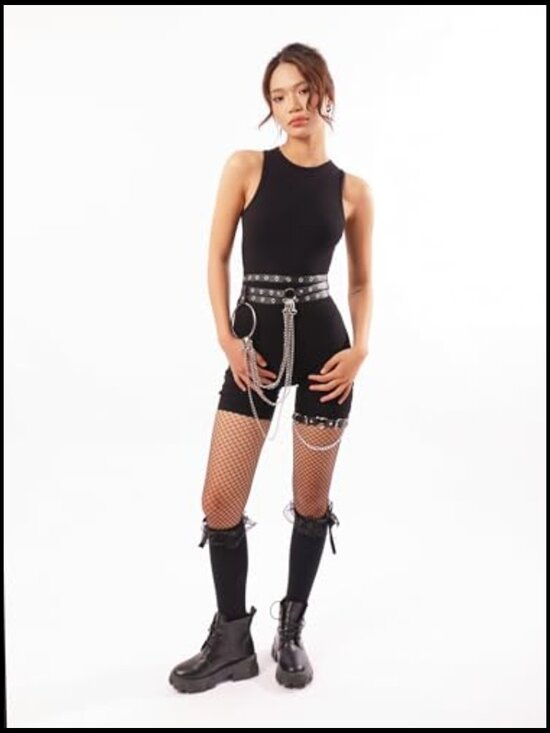 Adjustable Gothic Punk Chain Waist Belt with Buckle Closure